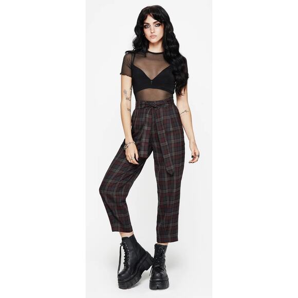 Disturbia Pants - Disturbia Kalma Check Tie Belt Tapered Trouser Pant Womens Size 6 New Plaid